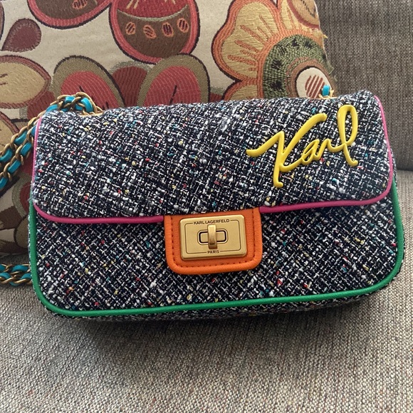 Karl Lagerfeld Agyness Boucle Shoulder Bag Medium New With Tags - Picture 10 of 10